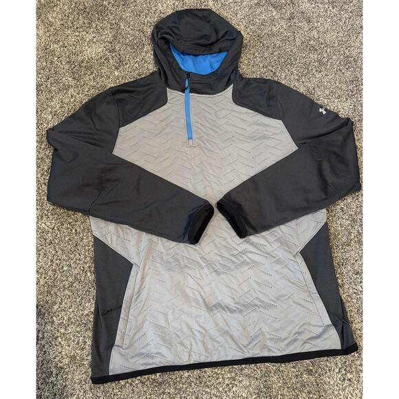 Under Armour ColdGear Reactor Fitted Pullover Hoodie Black/Gray/Blue Men XL - Picture 1 of 8